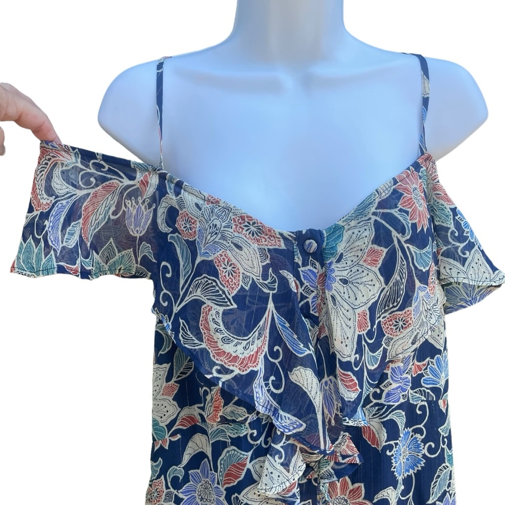 Anthropologie Maeve Off The Shoulder Flowy Floral Blouse Ruffle Top Size 14 - Picture 3 of 16